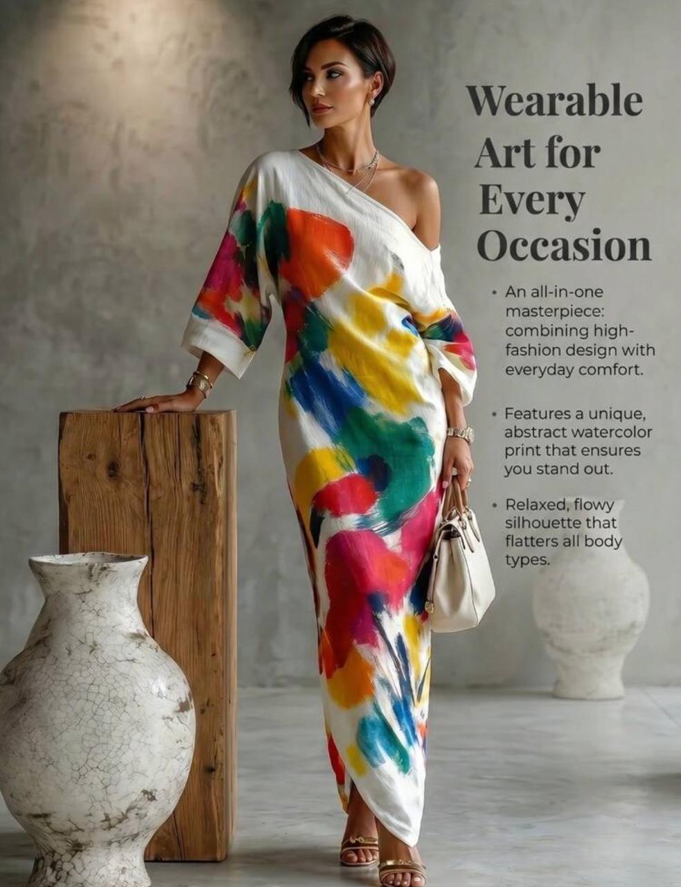 Abstract Drop Shoulder Dress