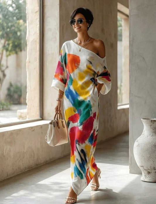 Abstract Drop Shoulder Dress