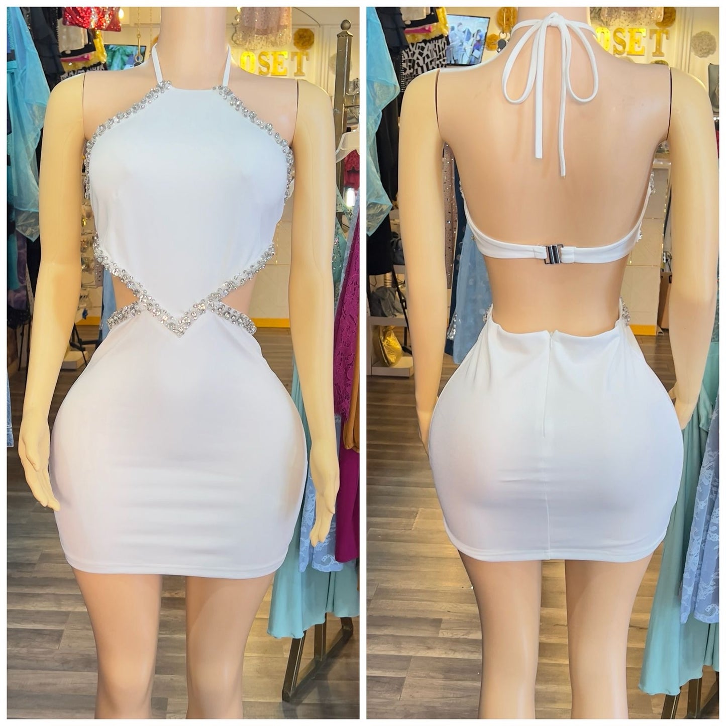Rhinestone Mini Halter Dress