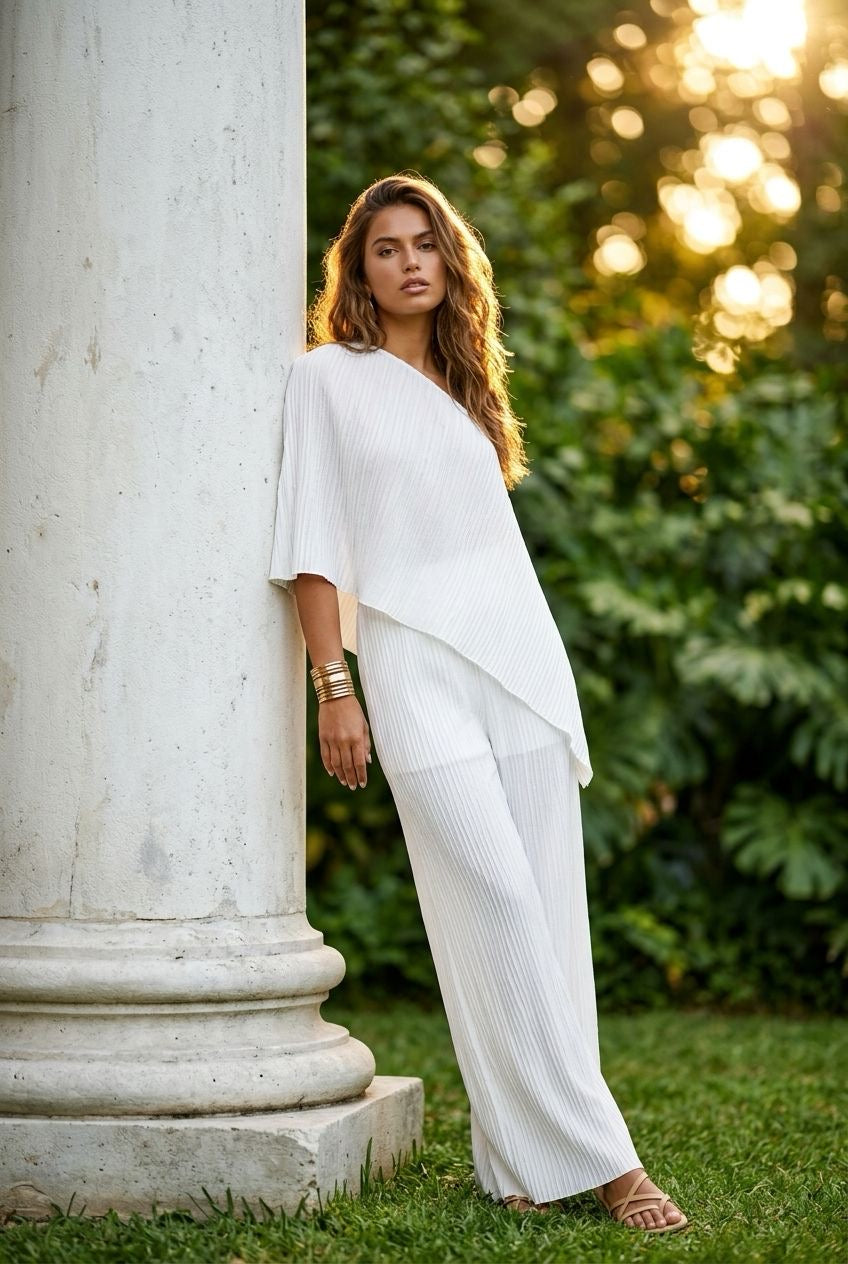 Crinkle Off Shoulder Pant Set