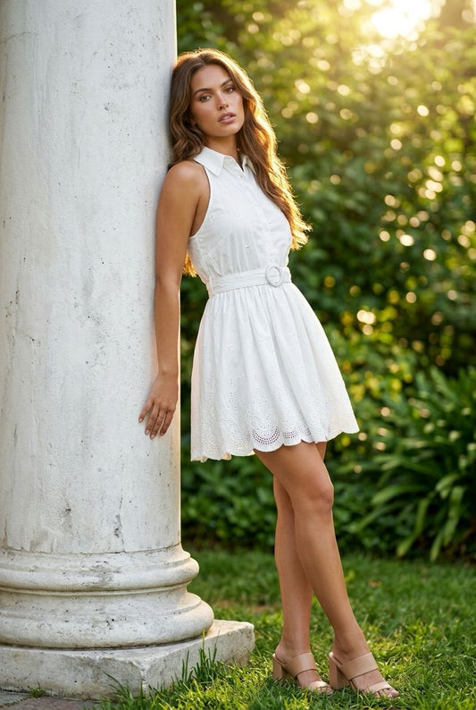 Eyelet Flair Dress With Belt