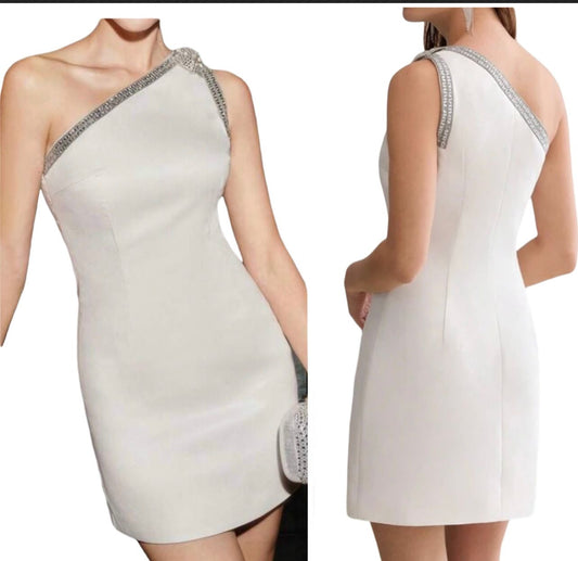 One Shoulder Bow Rhinestone Mini Dress