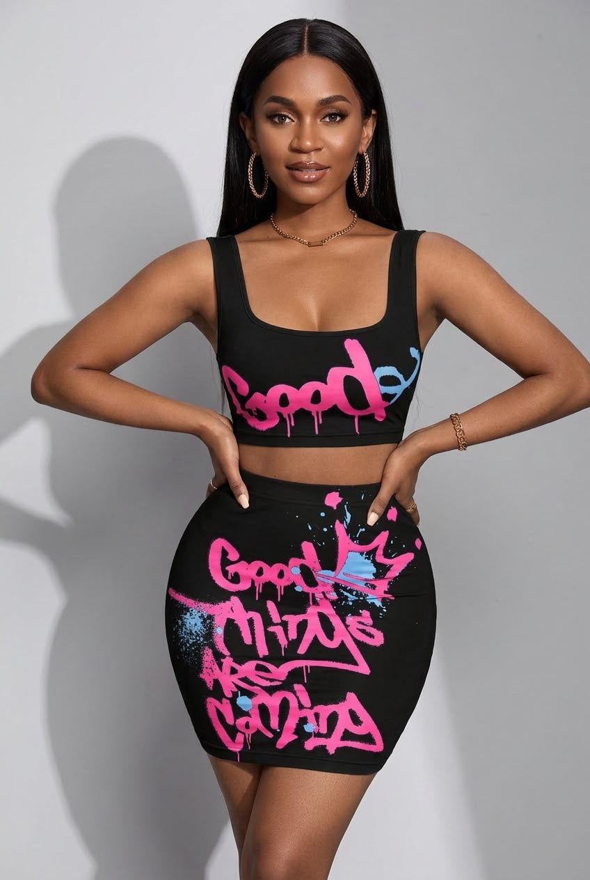 Women Crop Top and Skirt Set