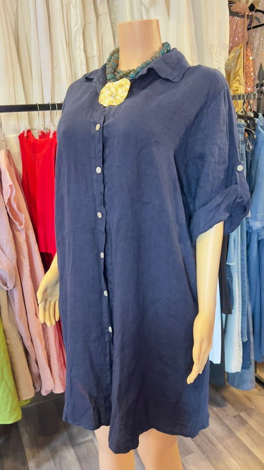 100% Italian Linen Dress With Pockets