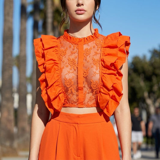Lace Cropped Frill Blouse