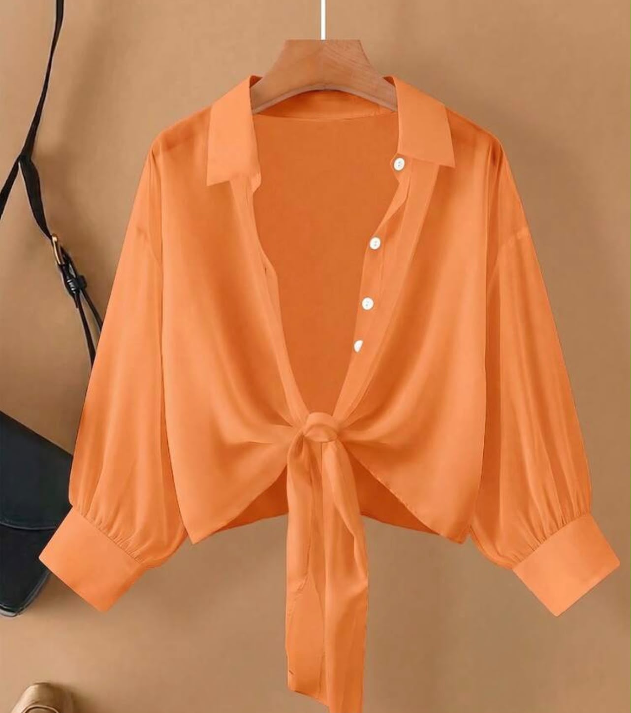 Plus Size Knot Front Blouse Long Sleeve