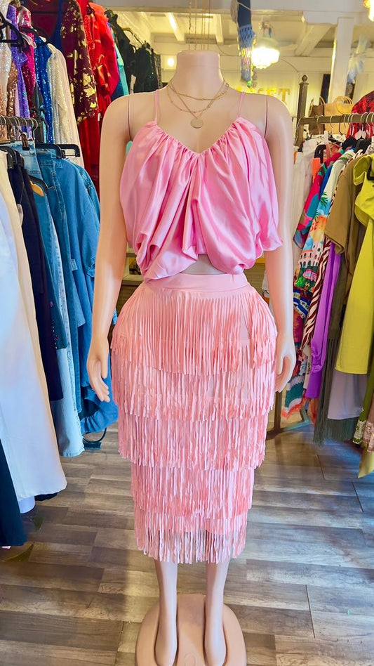Fringe Midi Skirt With Slit
