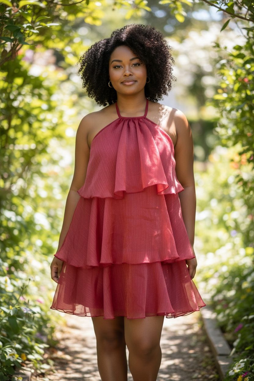 knee length halter dress Halter Ruffle Mini Knee Length Dress