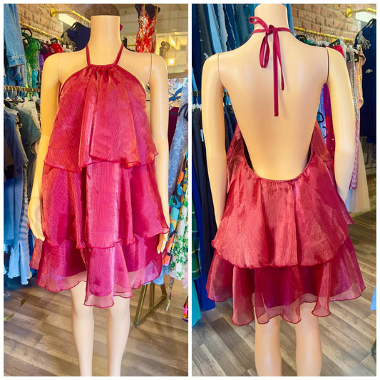 Halter Ruffle Mini Knee Length Dress