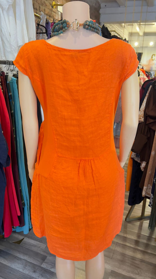 100% Italian Linen Dress With Pockets