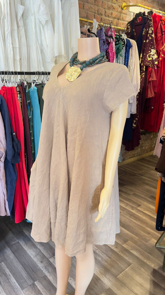 100% Italian Linen Dress With Pockets