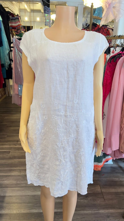 100% Italian Linen Dress With Sequin Details and Pockets