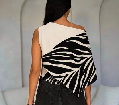 One Shoulder Zebra Blouse