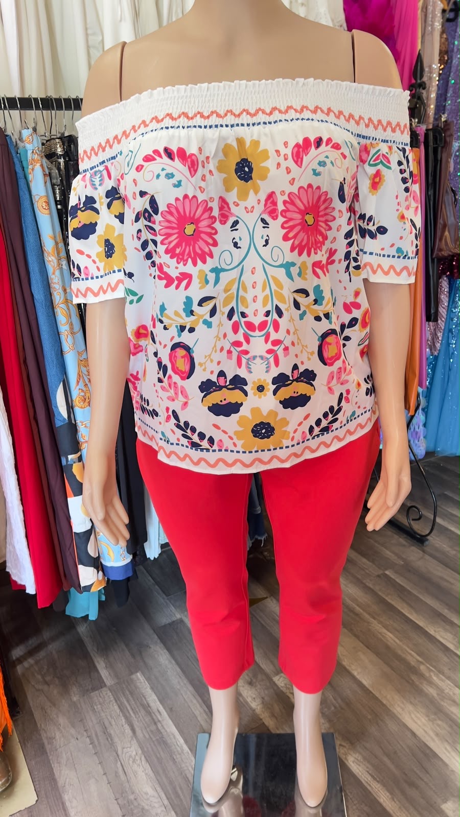 Off Shoulder Floral Blouse