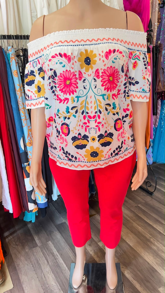 Off Shoulder Floral Blouse