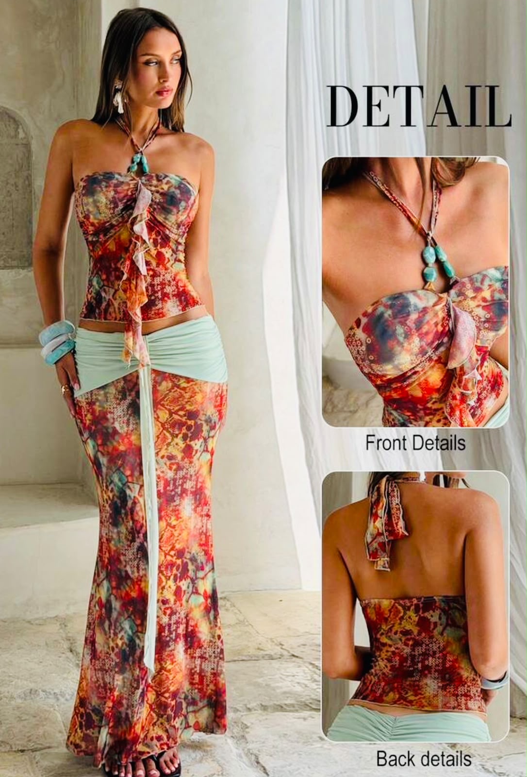Halter Two Piece Maxi Skirt Set