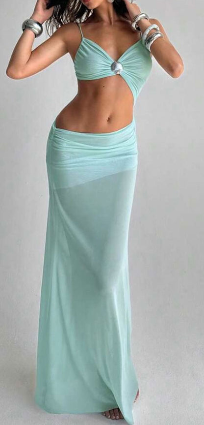 Sheer Cut-Out Side Dress With Silver Detail