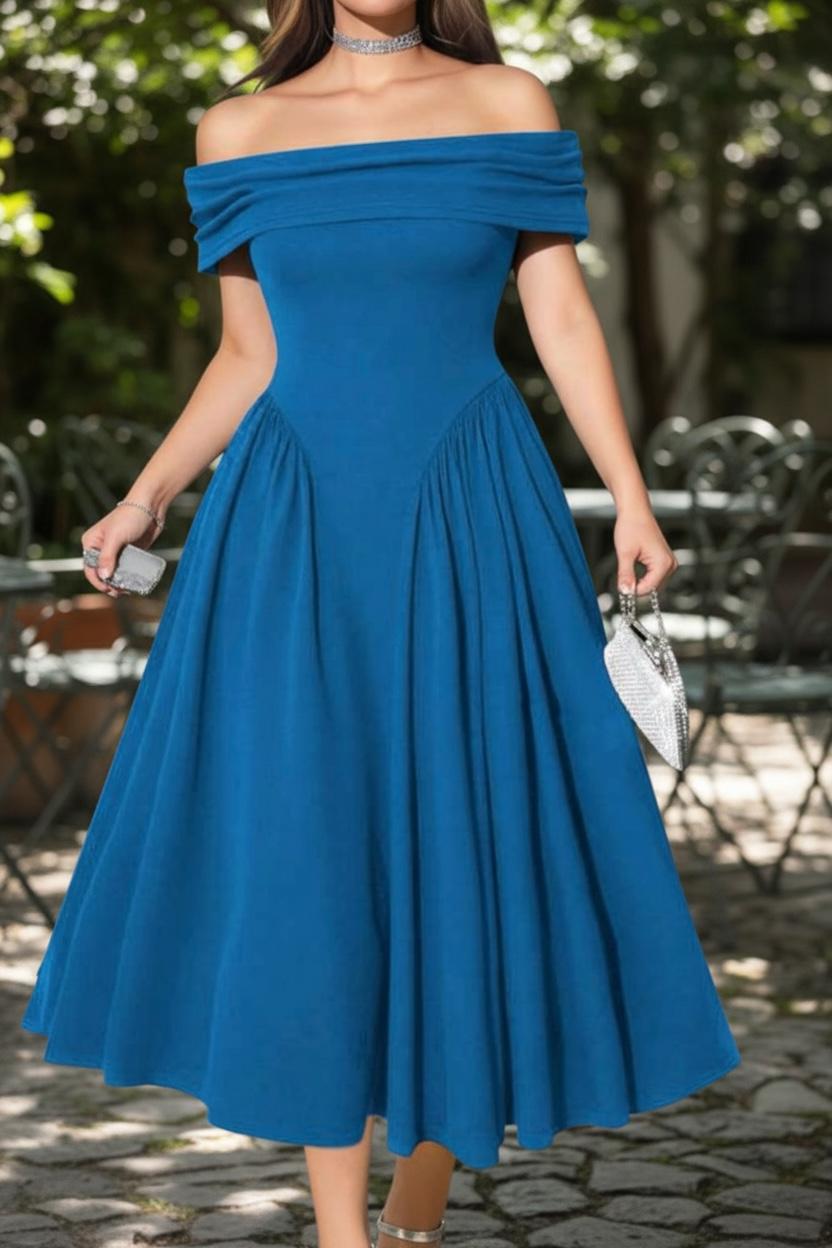 Off Shoulder Teal Flare Dress