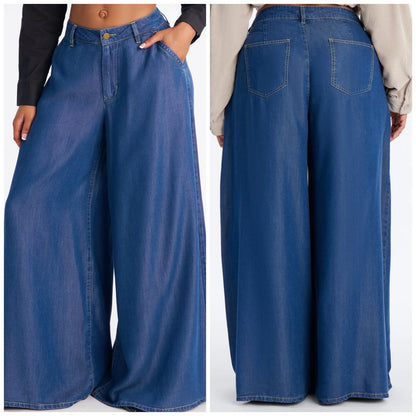Wide Leg Chambray Pants