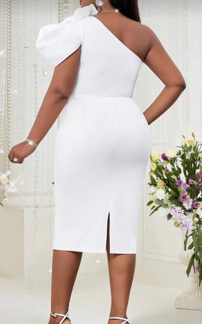 Bow One Shoulder Midi Dress