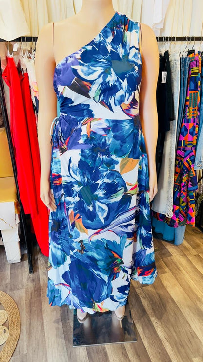 One Shoulder Maxi Print Dress