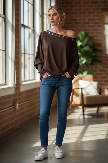 Oversized Mini Off Shoulder Dress With Silver studs