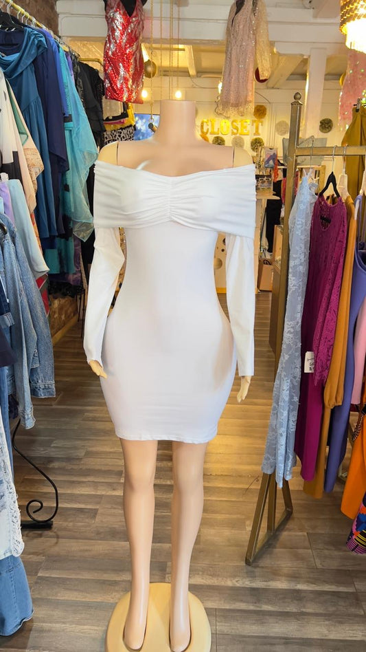 Long Sleeve Stretch Cotton Knee Length Dress