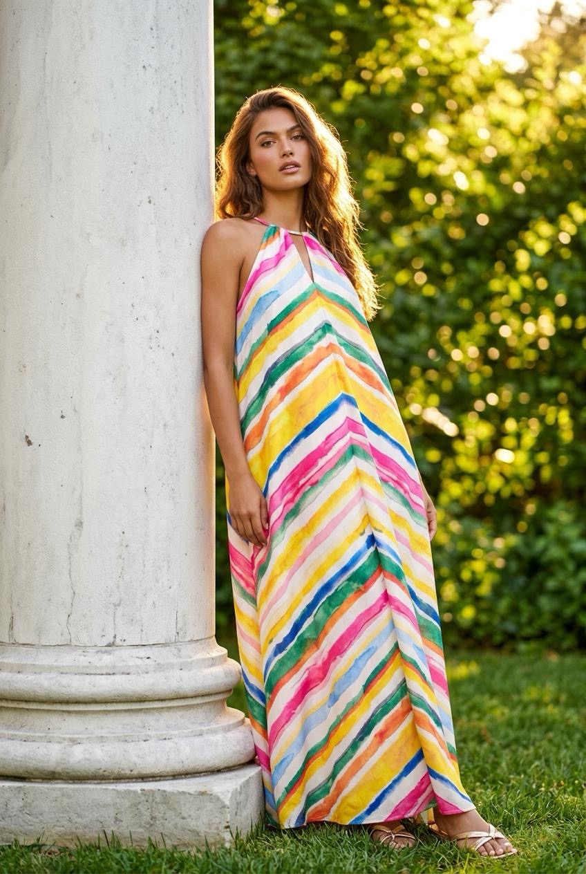 Rainbow Maxi Dress With Pockets