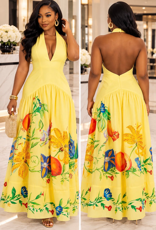 Halter V Cut Maxi Dress
