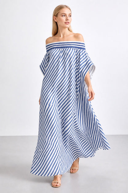Off Shoulder Pinstripe Dress