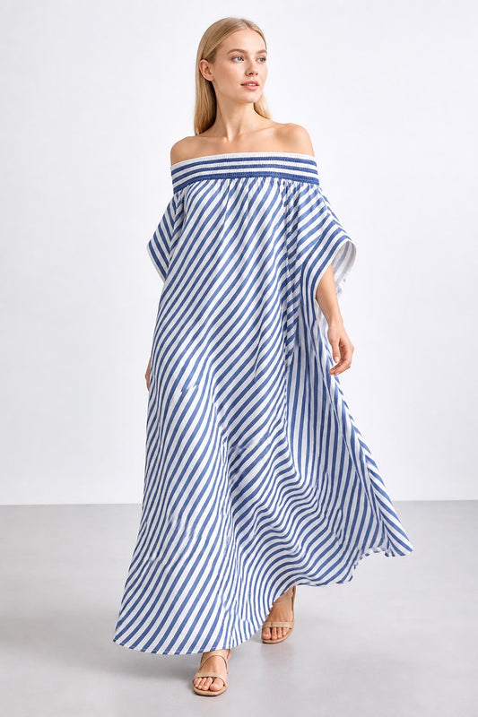 Off Shoulder Pinstripe Dress