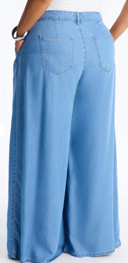 Wide Leg Chambray Pants