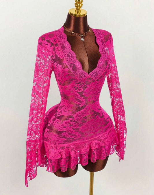 Lace Mini Dress Long Sleeve