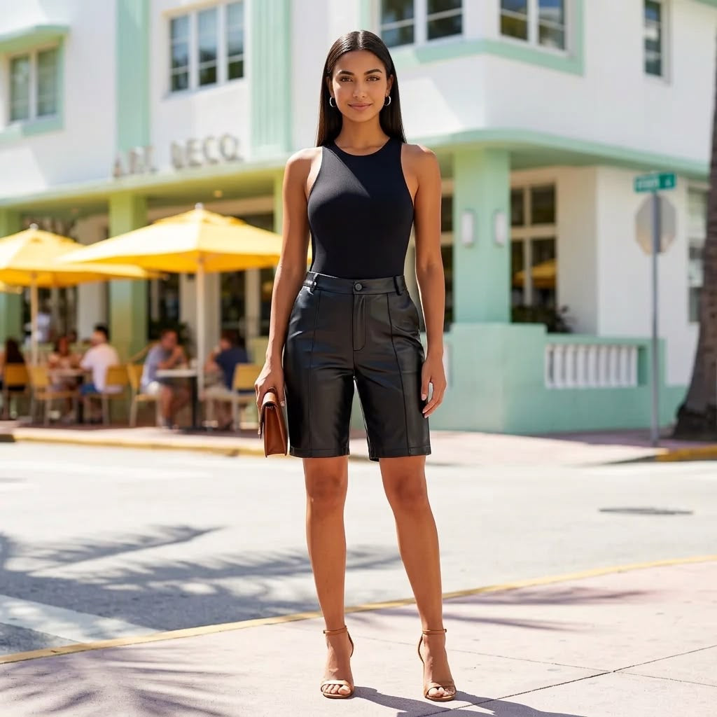 Women Leather 3/4 Pants