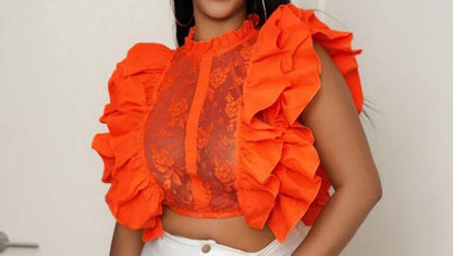 Lace Cropped Frill Blouse