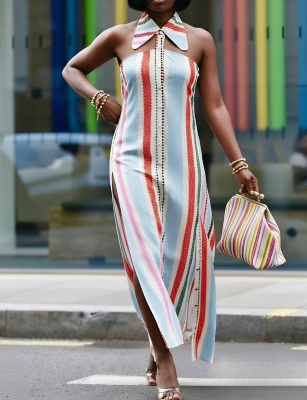 Pinstripe Dress With Slit