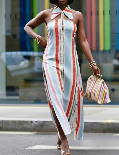 Pinstripe Dress With Slit