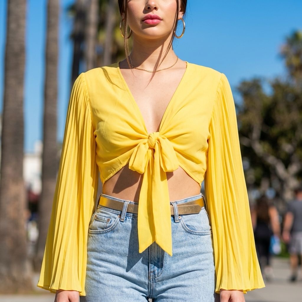 Knot Front Pleated Sleeve Blouse