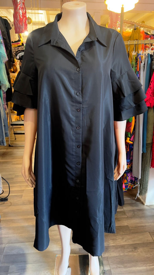 Bell Sleeve Midi Shirt Dress