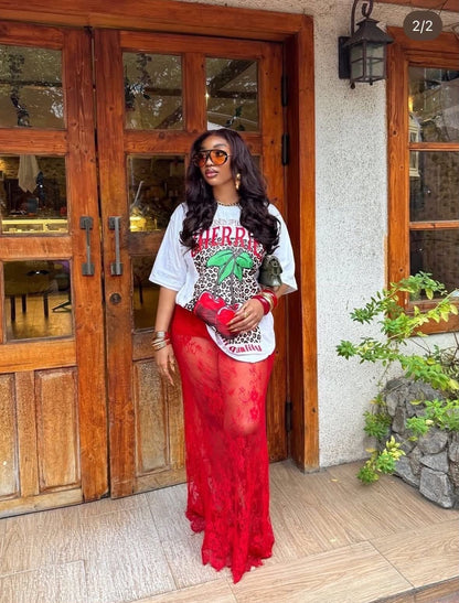 Women Lace Skirt Set With T-Shirt