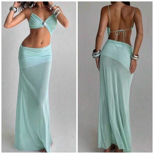 Sheer Cut-Out Side Dress With Silver Detail