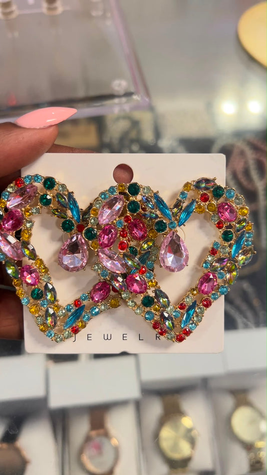Rhinestones Hearts Earrings