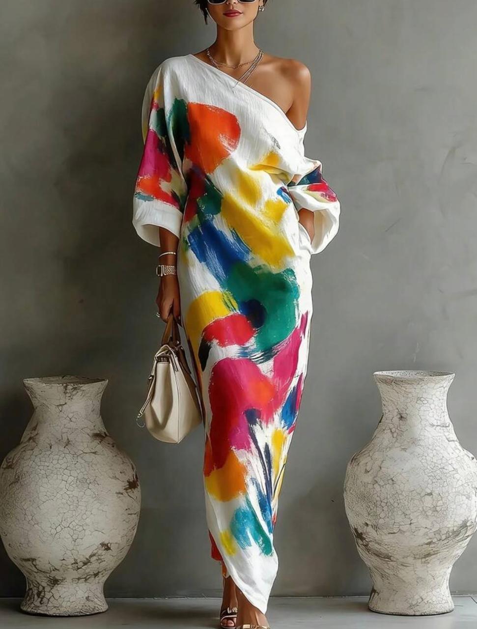 Abstract Drop Shoulder Dress