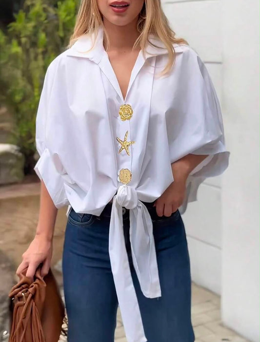 Oversized Knot Front Blouse