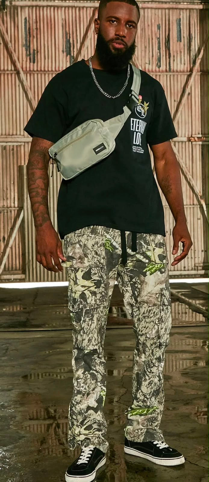 Men Pattern Straight Leg Pants