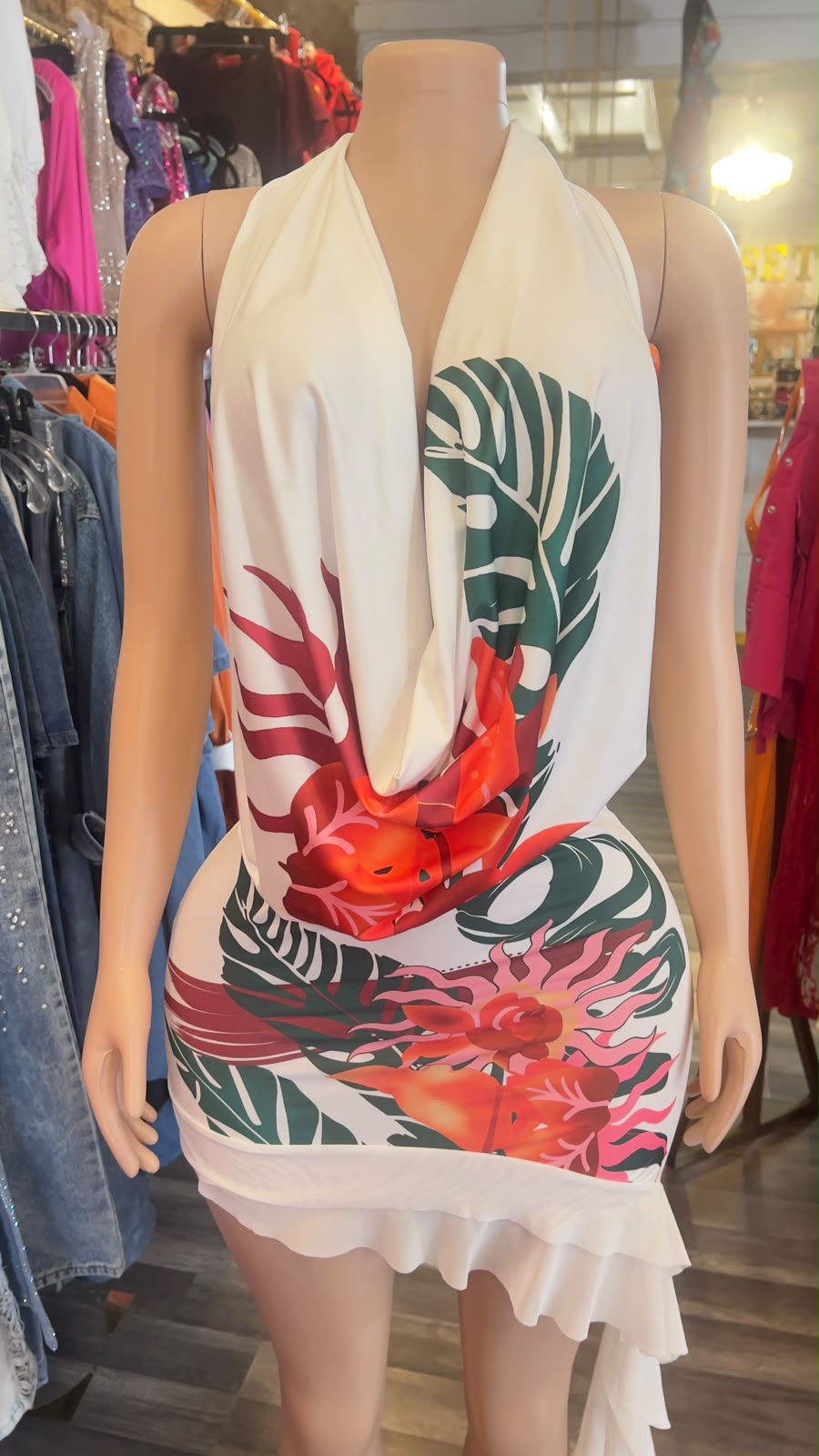 Halter Mini Tropical Dress