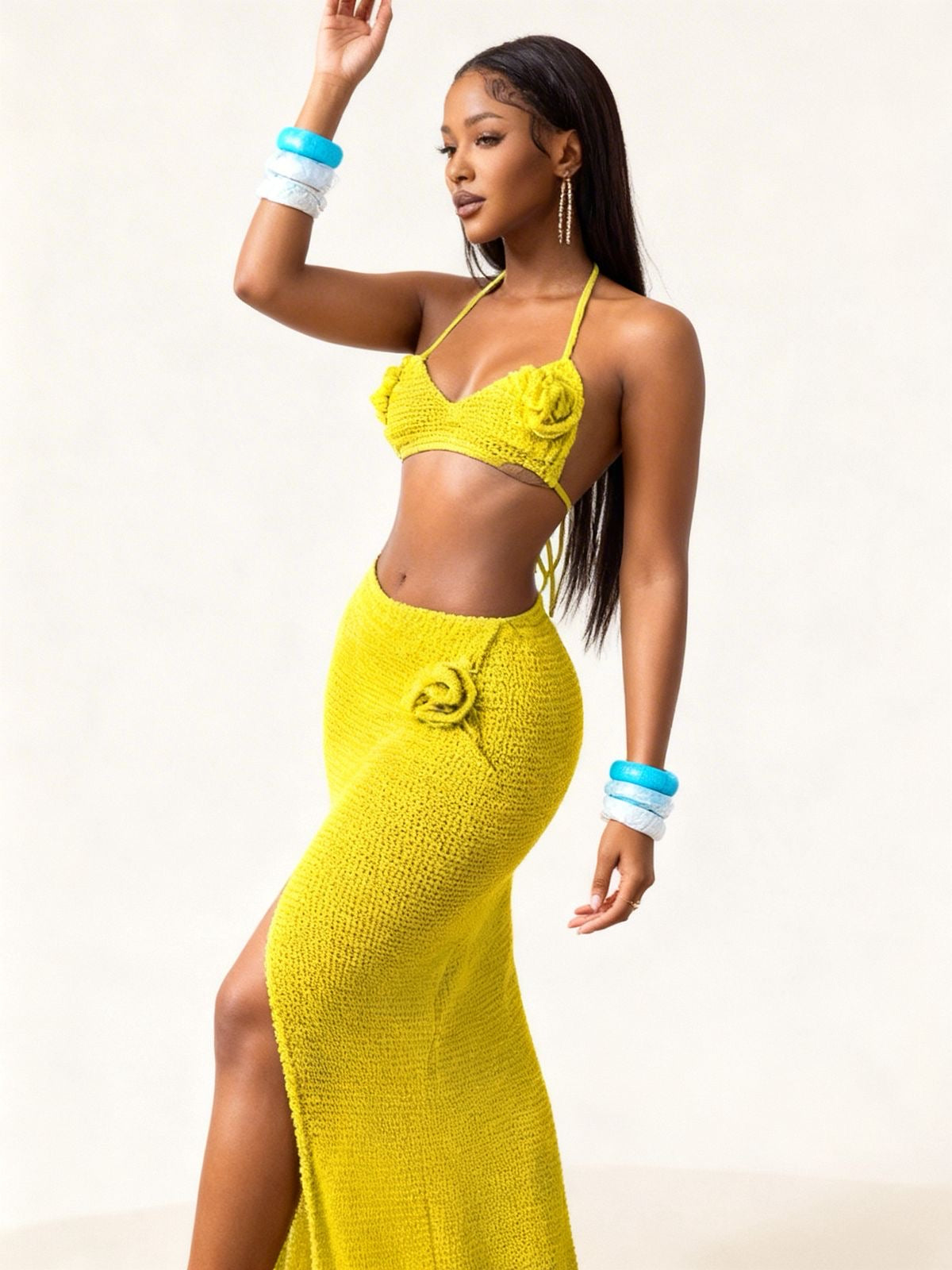 Rose Crochet Maxi Two Piece Skirt Set