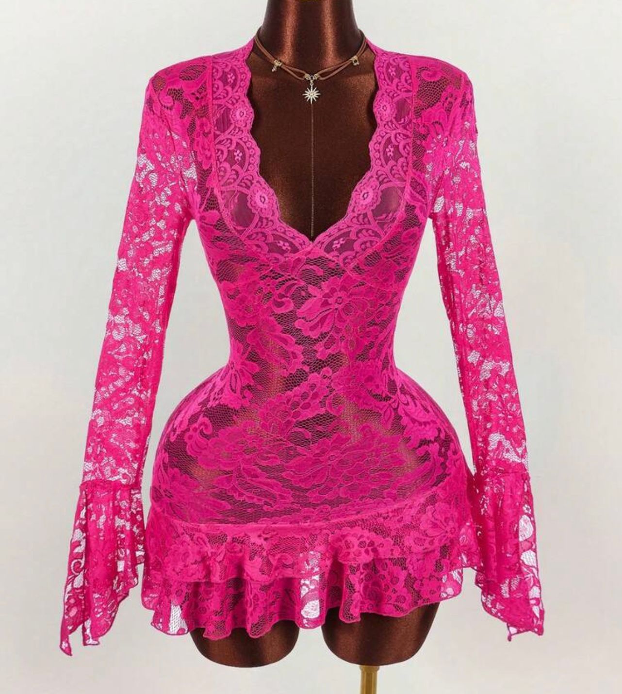 Lace Mini Dress Long Sleeve