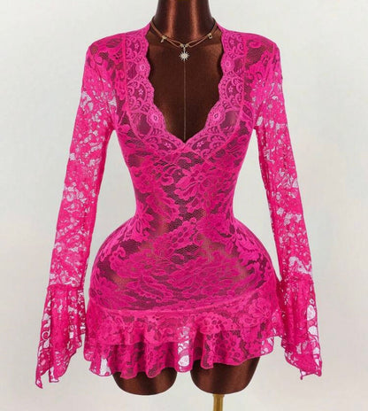 Lace Mini Dress Long Sleeve