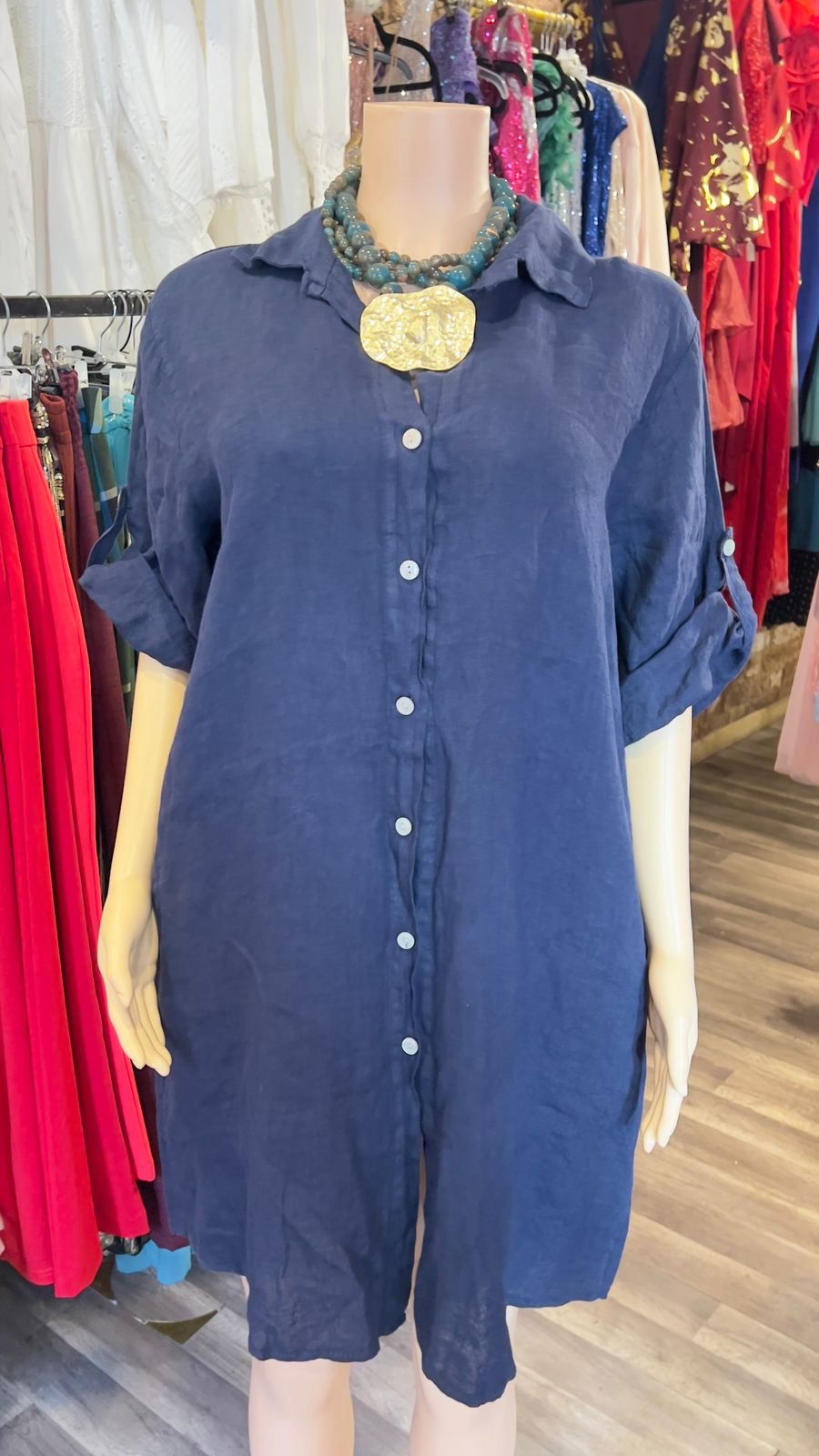 100% Italian Linen Dress With Pockets